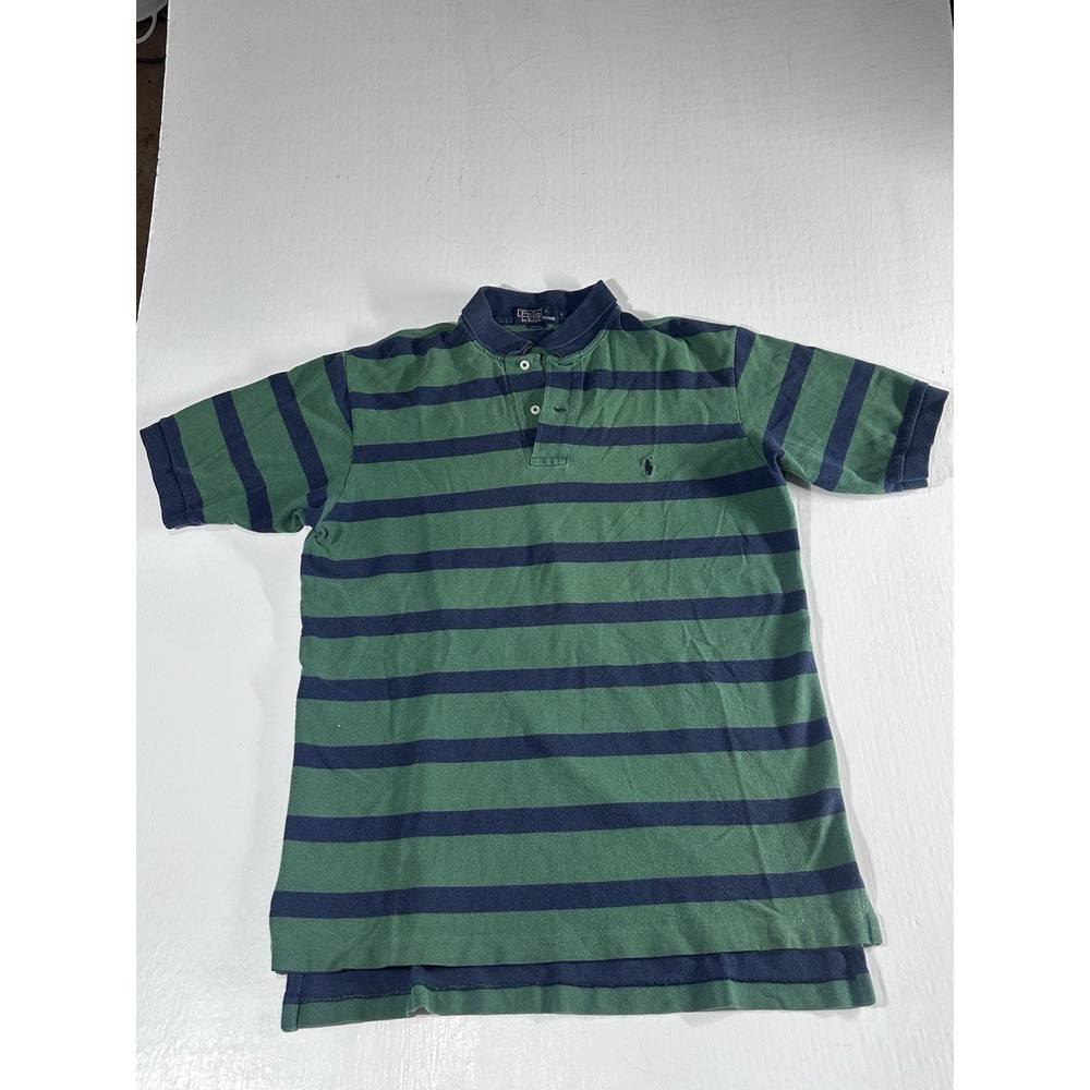 Polo Ralph Lauren Knit Polo Shirt Mens Large Green / Blue Striped Short Sleeve